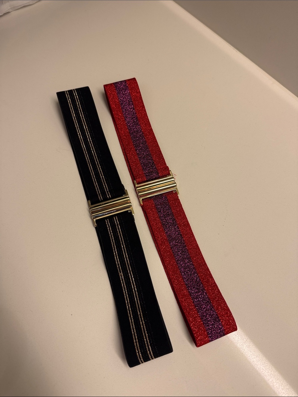 Anthropologie Black/Gold & Red/Purple Glitter Stretch Waist Belts
